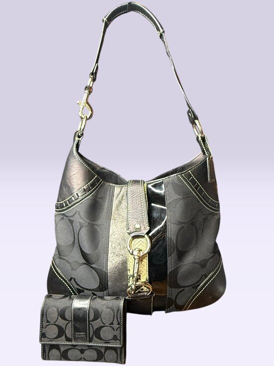Coach Handbags - Coach Vintage Hampton Hobo Python Stripe w Signature C wallet